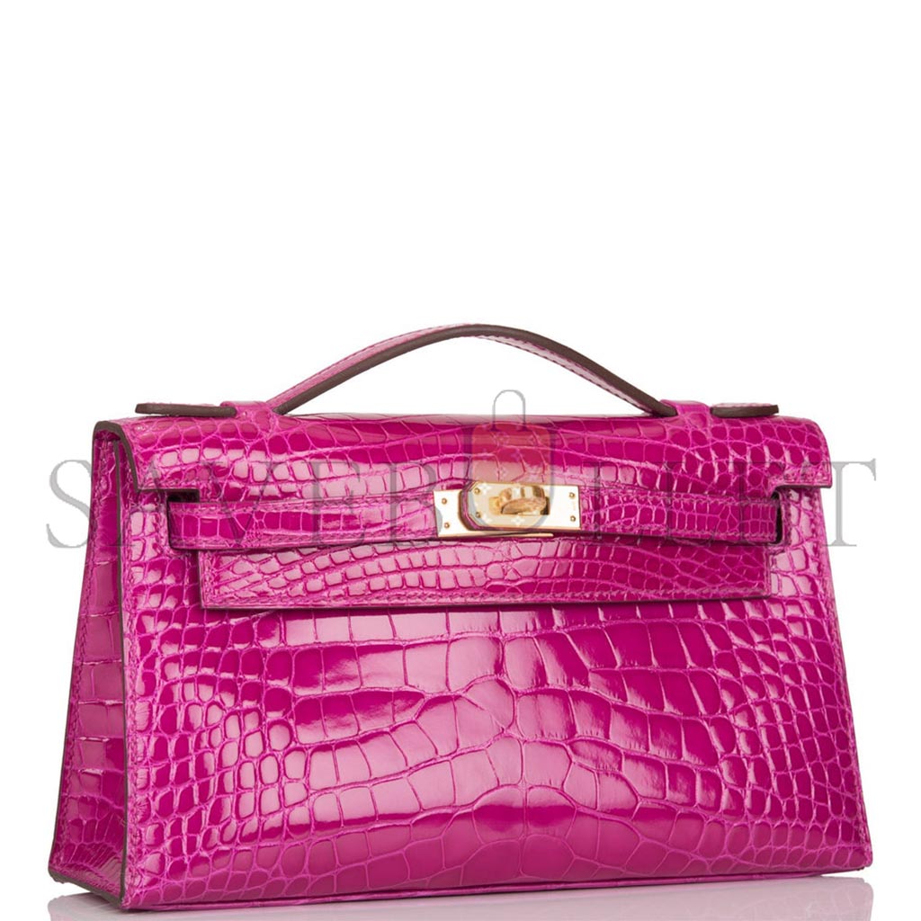 H**mes master rose scheherazade shiny alligator mini kelly pochette gold hardware (22*14*7cm)